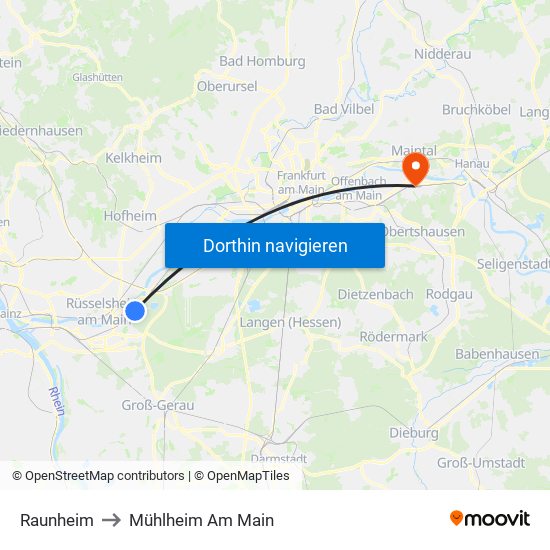 Raunheim to Mühlheim Am Main map