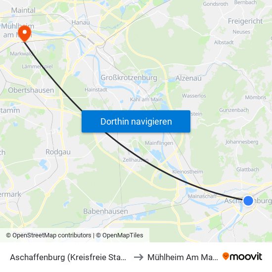 Aschaffenburg (Kreisfreie Stadt) to Mühlheim Am Main map