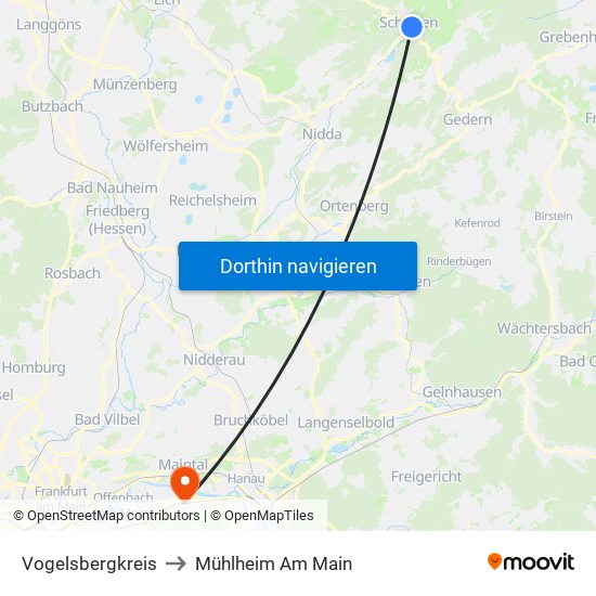 Vogelsbergkreis to Mühlheim Am Main map