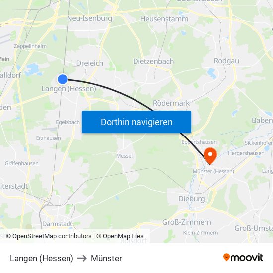Langen (Hessen) to Münster map
