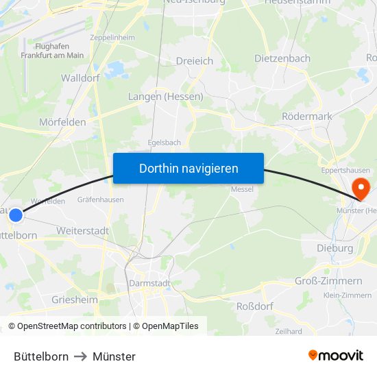Büttelborn to Münster map
