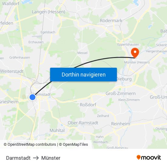 Darmstadt to Münster map