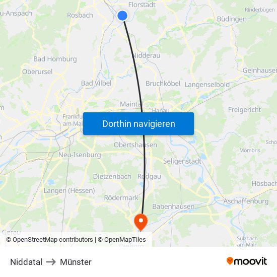 Niddatal to Münster map