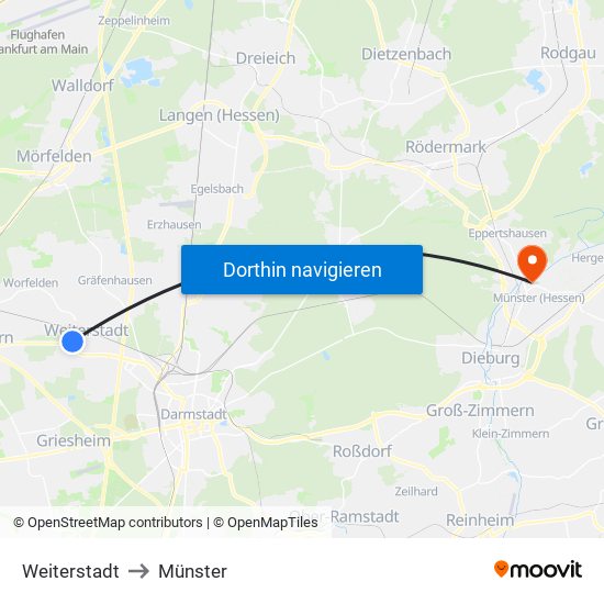 Weiterstadt to Münster map