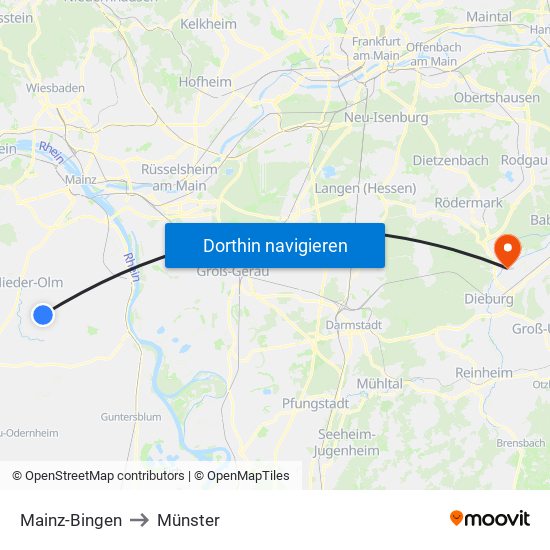 Mainz-Bingen to Münster map