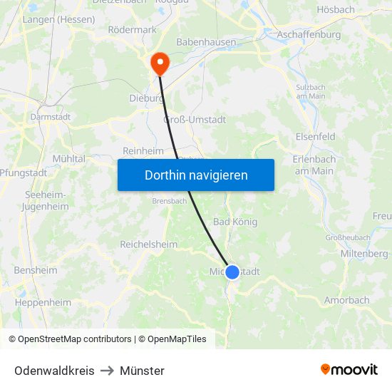 Odenwaldkreis to Münster map
