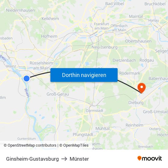 Ginsheim-Gustavsburg to Münster map