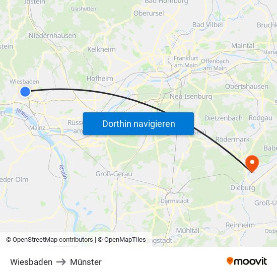 Wiesbaden to Münster map