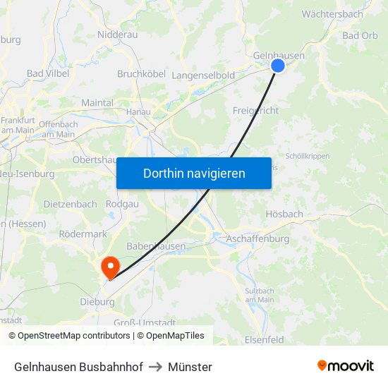 Gelnhausen Busbahnhof to Münster map