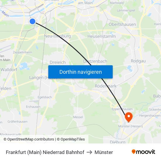 Frankfurt (Main) Niederrad Bahnhof to Münster map