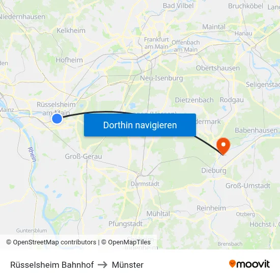 Rüsselsheim Bahnhof to Münster map