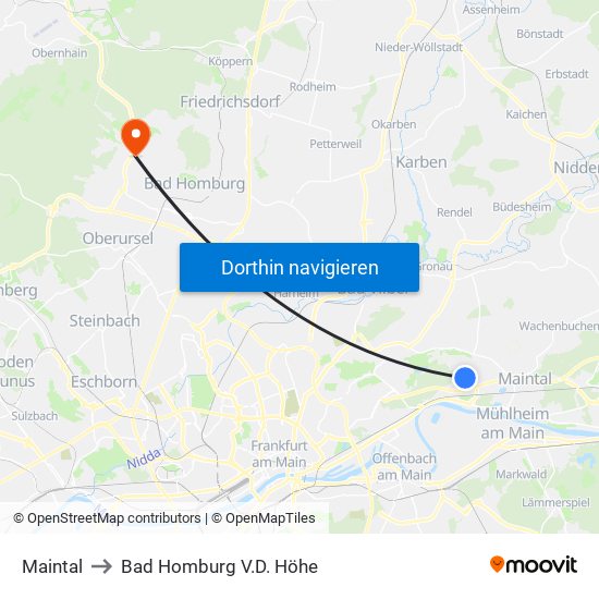 Maintal to Bad Homburg V.D. Höhe map