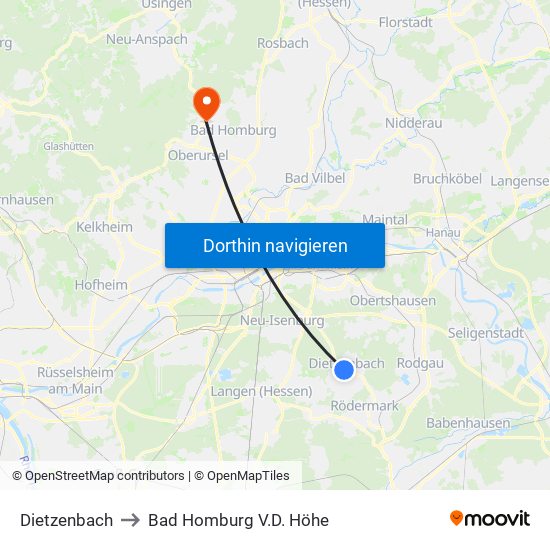 Dietzenbach to Bad Homburg V.D. Höhe map