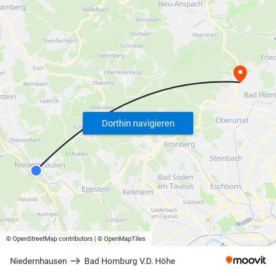 Niedernhausen to Bad Homburg V.D. Höhe map