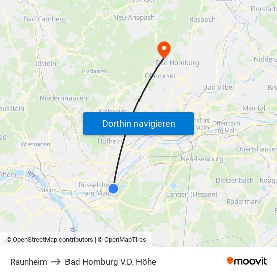 Raunheim to Bad Homburg V.D. Höhe map