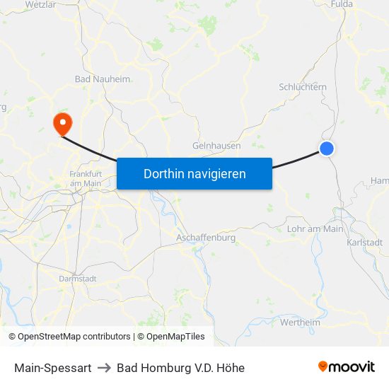 Main-Spessart to Bad Homburg V.D. Höhe map