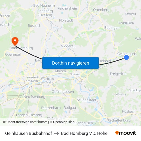 Gelnhausen Busbahnhof to Bad Homburg V.D. Höhe map