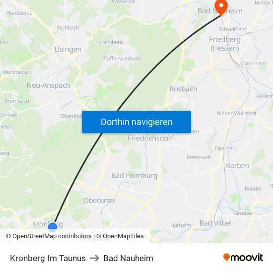 Kronberg Im Taunus to Bad Nauheim map