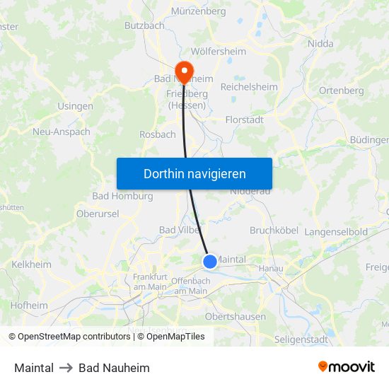 Maintal to Bad Nauheim map