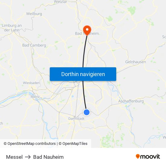 Messel to Bad Nauheim map