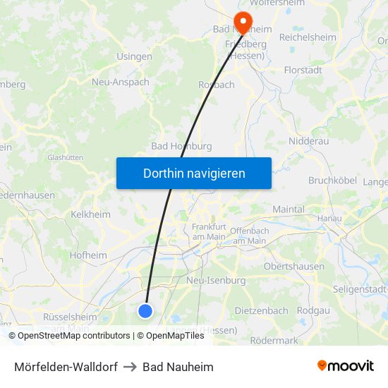 Mörfelden-Walldorf to Bad Nauheim map