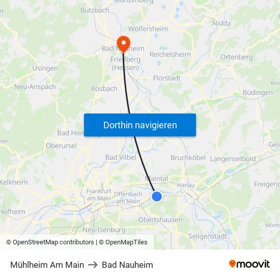 Mühlheim Am Main to Bad Nauheim map