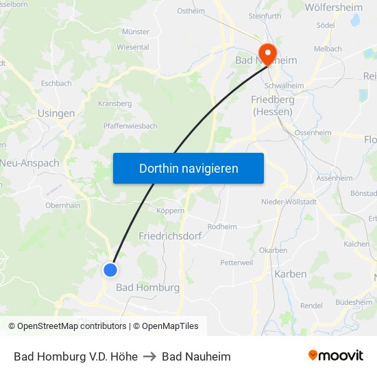 Bad Homburg V.D. Höhe to Bad Nauheim map