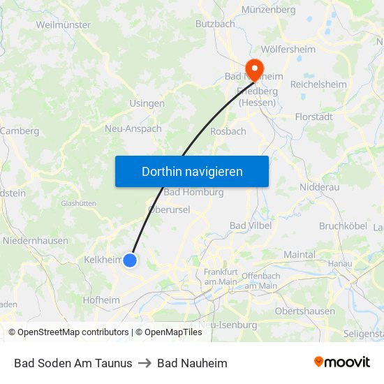 Bad Soden Am Taunus to Bad Nauheim map