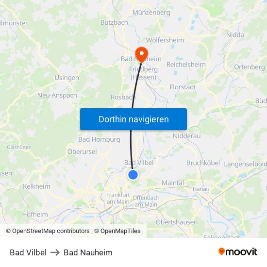 Bad Vilbel to Bad Nauheim map