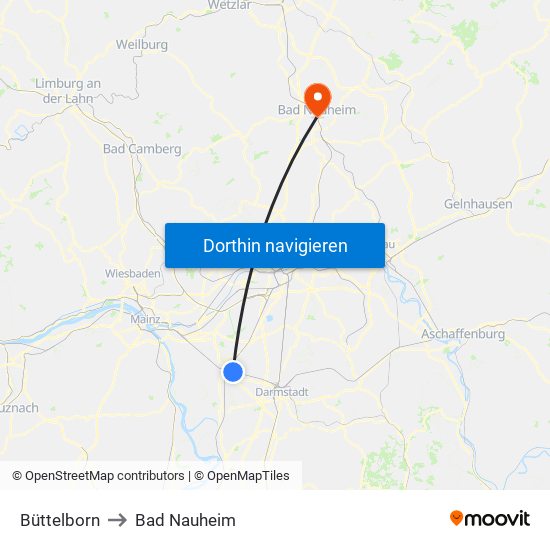 Büttelborn to Bad Nauheim map