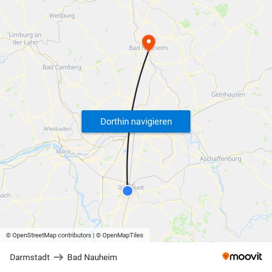 Darmstadt to Bad Nauheim map