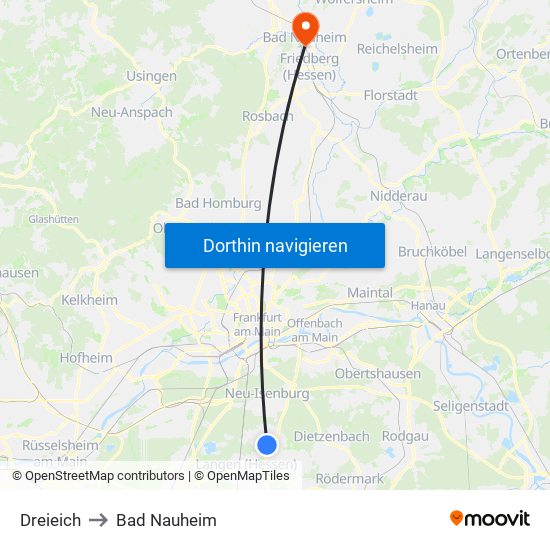 Dreieich to Bad Nauheim map