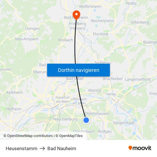 Heusenstamm to Bad Nauheim map