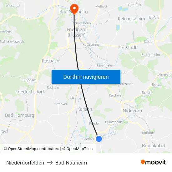 Niederdorfelden to Bad Nauheim map