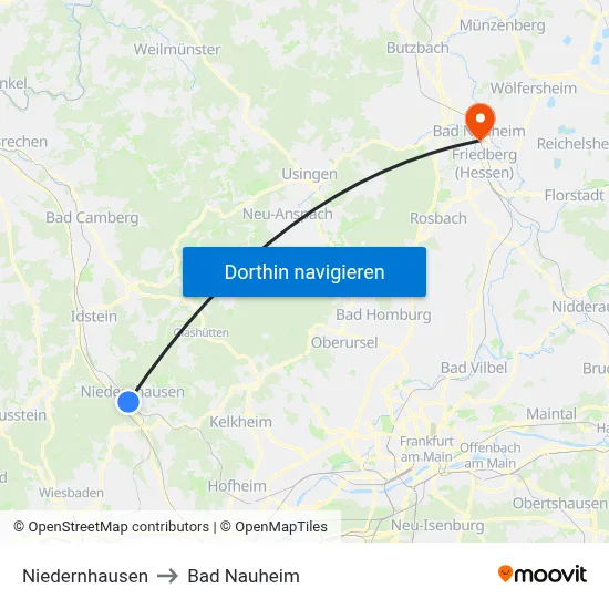 Niedernhausen to Bad Nauheim map
