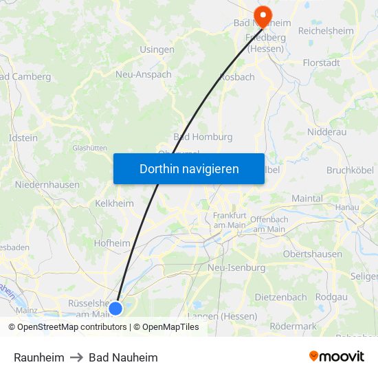 Raunheim to Bad Nauheim map