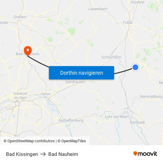 Bad Kissingen to Bad Nauheim map