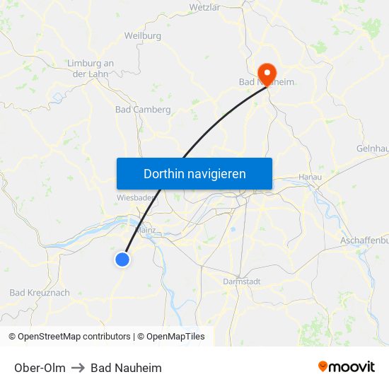 Ober-Olm to Bad Nauheim map
