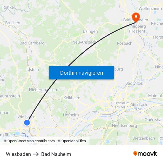 Wiesbaden to Bad Nauheim map