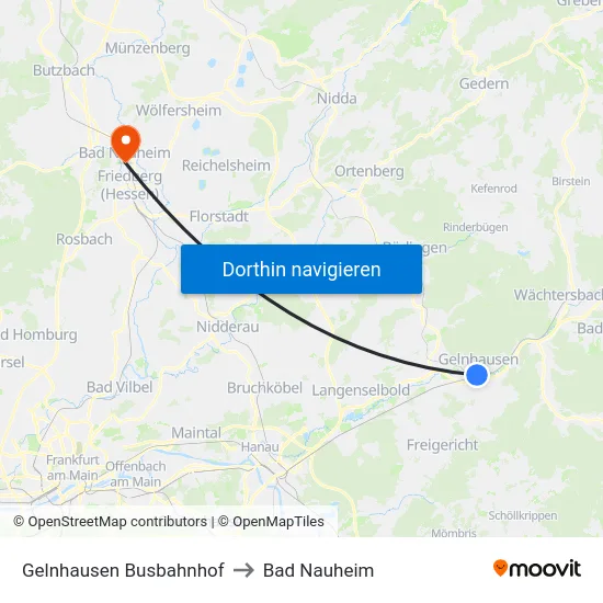 Gelnhausen Busbahnhof to Bad Nauheim map