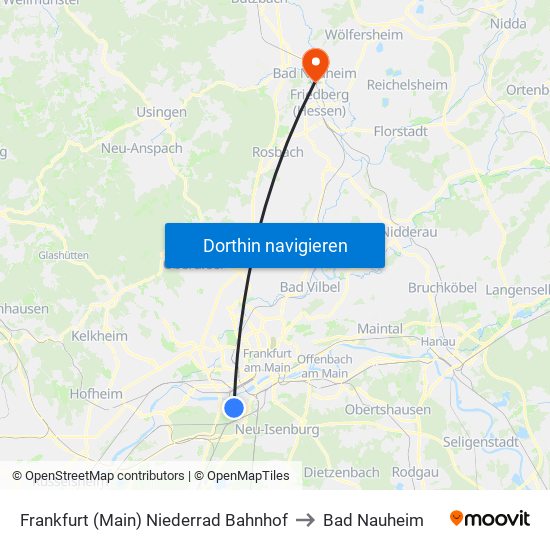 Frankfurt (Main) Niederrad Bahnhof to Bad Nauheim map