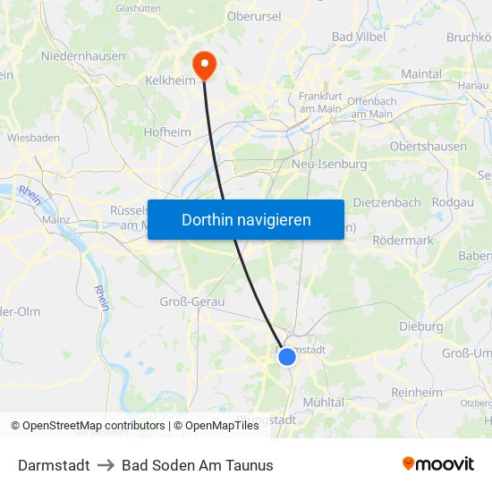 Darmstadt to Bad Soden Am Taunus map