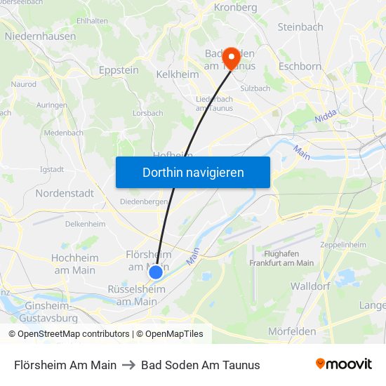 Flörsheim Am Main to Bad Soden Am Taunus map