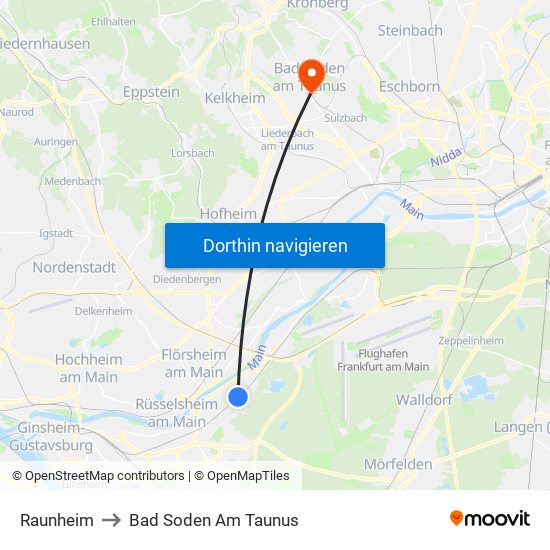 Raunheim to Bad Soden Am Taunus map