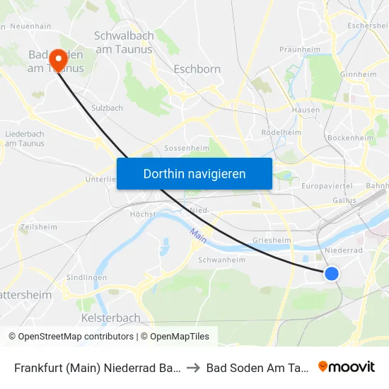 Frankfurt (Main) Niederrad Bahnhof to Bad Soden Am Taunus map