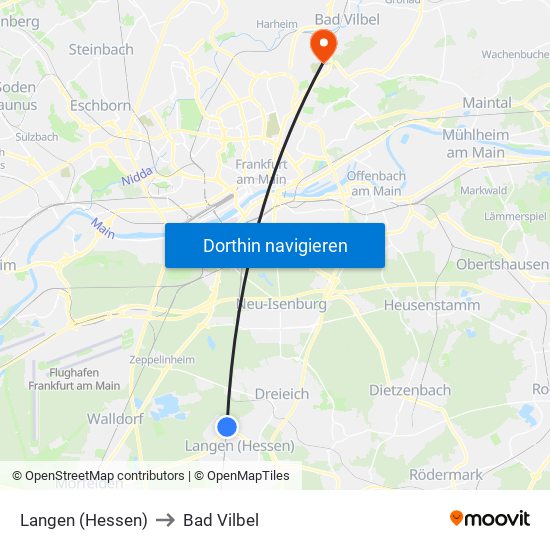 Langen (Hessen) to Bad Vilbel map