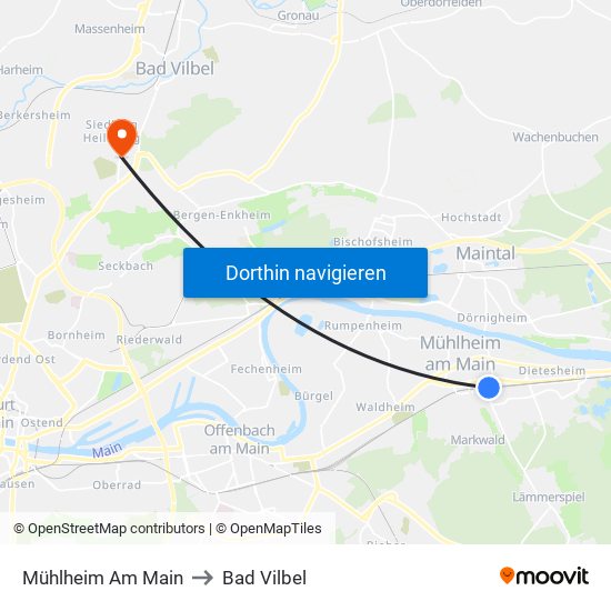 Mühlheim Am Main to Bad Vilbel map