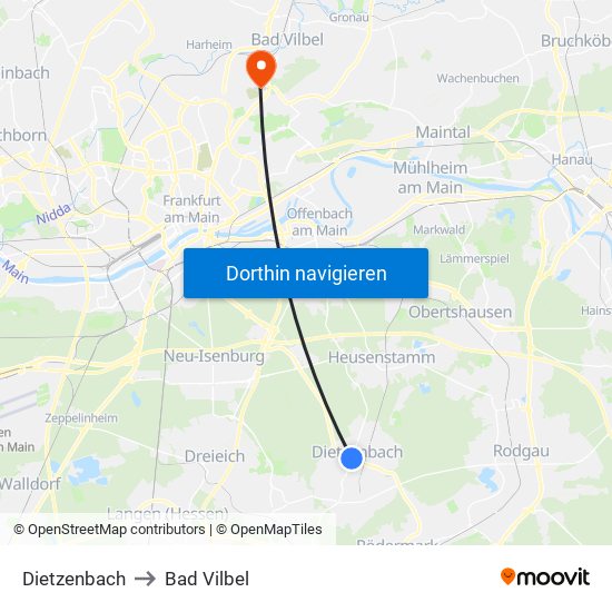 Dietzenbach to Bad Vilbel map