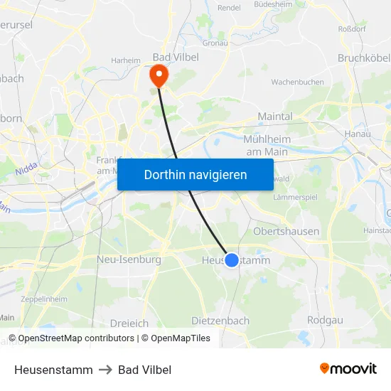 Heusenstamm to Bad Vilbel map