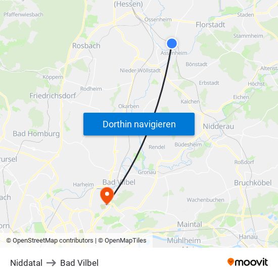 Niddatal to Bad Vilbel map